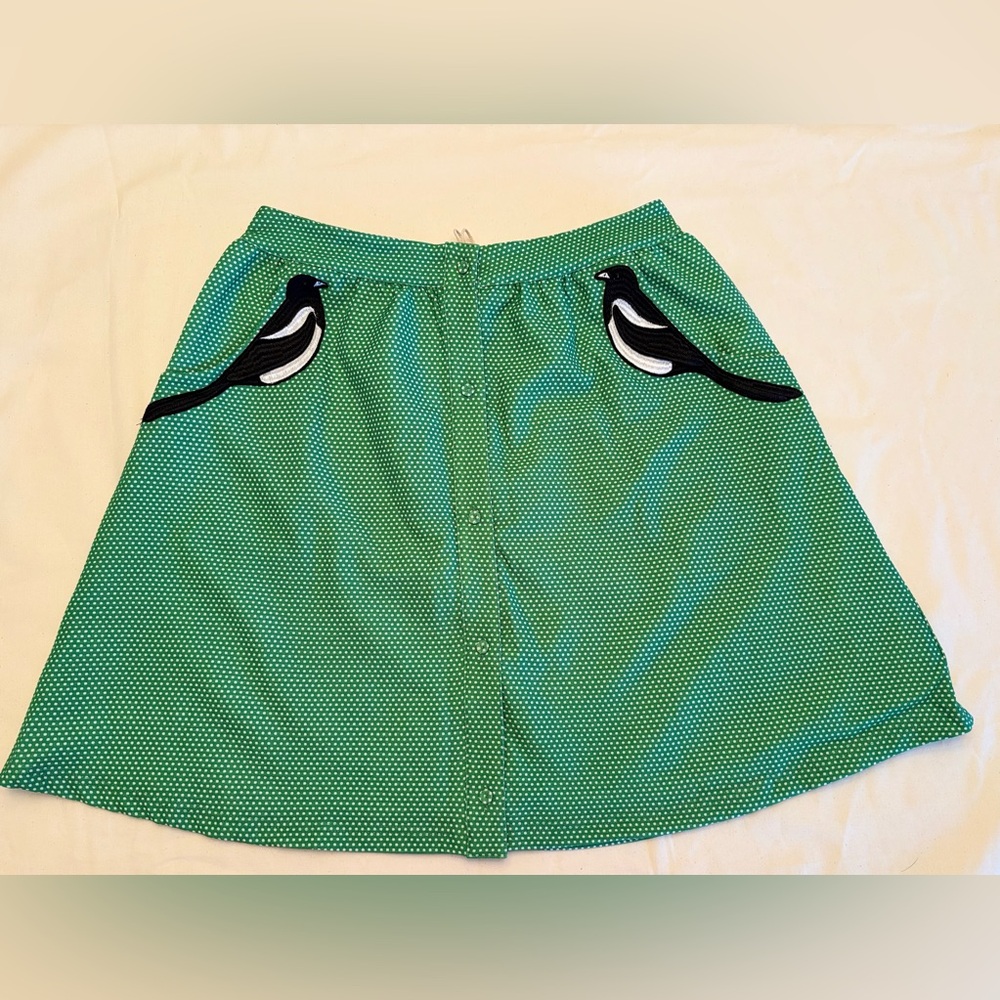 Adorable Green Polkadot A-Line Skirt with Blackbird Pockets